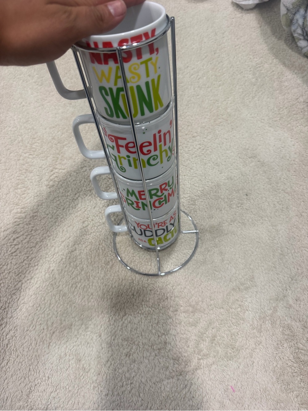Stackable Ceramic Mug Set with Festive Green Character - Picture 3 of 4